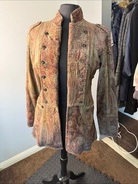 Paisley Military-Style Jacket in Multicolor Earth Tones